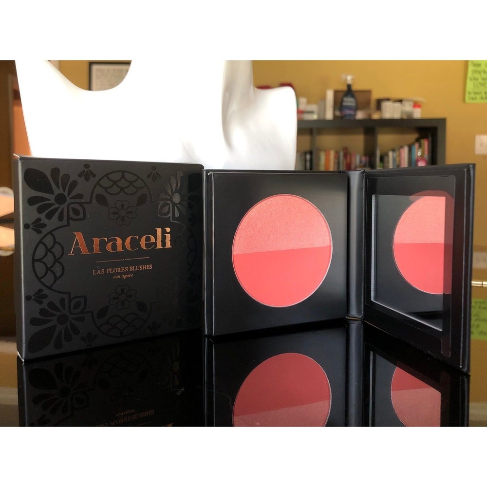 NIB Araceli Beauty Las Flores Dahlia & Leila Blush Duo Shimmer Matte Coral Pink